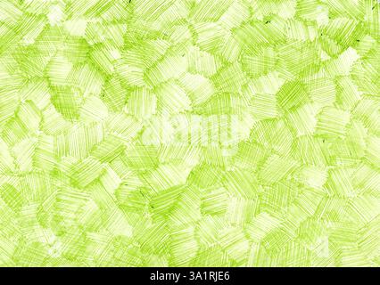 Lo sfondo è pieno di una trama di tratti sottili e caotici. Verde chiaro su sfondo bianco. In punti i tratti si sovrappongono. Disegnare con una penna Foto Stock