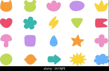 Simpatici adesivi per il diario dei doodle. Cornici di pianificazione diario a colori. Set di lobi organici disegnati a mano. Modello di disegno adesivo Doodle. Blocco note femminile. Vettore Illustrazione Vettoriale