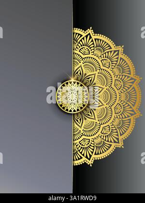 Sfondo decorativo di lusso con motivi arabeschi dorati, elemento di invito, poster di meditazione, yoga, matrimonio, copertina del libro, copertina, Illustrazione Vettoriale