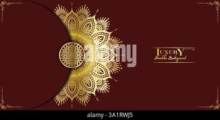 Lussuoso sfondo mandala con motivo arabesco dorato in stile arabo-islamico orientale. Mandala decorativa in stile Ramadan. Mandala per stampa, poster, copertina, Illustrazione Vettoriale