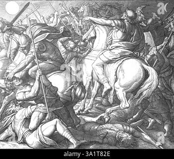 Bibbia. Il Sole e la Luna stanno fermi. Libro di Joshua. Illustrazione di J. Schnorr von Carolsfeld. "La Bibbia dei quadri", 1852-60. Foto Stock