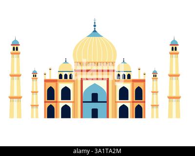 Taj Mahal India punto di riferimento nel design piatto Illustrazione Vettoriale