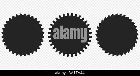 Set vettoriale di badge neri Starburst e Sunburst. Adesivi ed etichette sui prezzi di vendita Illustrazione Vettoriale
