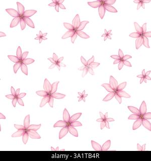 Graziosi fiori rosa motivo senza cuciture. Pittura floreale in stile acquerello. Sfondo delicato per tessuto, carta da parati, moda, decorazione. Foto Stock