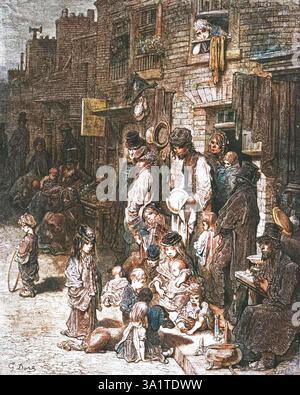 Wentworth Street, Whitechapel, 1872. Da: "LONDRA. A Pilgrimage" di Gustave Dore e Blanchard Jerrold. [Grant and Co., 72-78, Turnmill Street, E.C., 1872]. (Stampa a colori in bianco e nero). Foto Stock