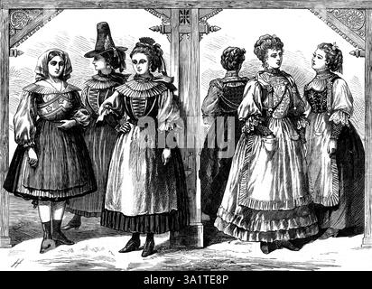 La mostra di Vienna: Alla Carinzia Bier-Halle; alla Svizzera Conditorei, 1873. Veduta di 'il ristorante svizzero, o "conditorei", e la sala Carinzia, che è stata eretta come tempio per il culto tedesco del Bacco della birra'. Da "Illustrated London News", 1873. Foto Stock