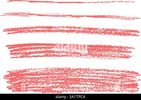 Set di sottolineature pastello. Confezione di linee di tracciatura a matita. Illustrazione dei tratti di pennello barrato disegnato a mano con vettore isolato. Rosso mette in risalto il classico scritto a mano Illustrazione Vettoriale