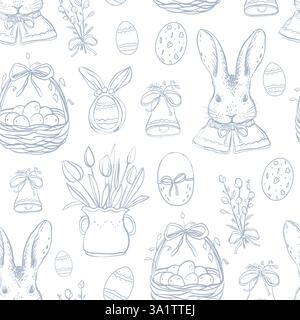 Sfondo pasquale vettoriale con simpatici coniglietti stravaganti, conigli Illustrazione Vettoriale