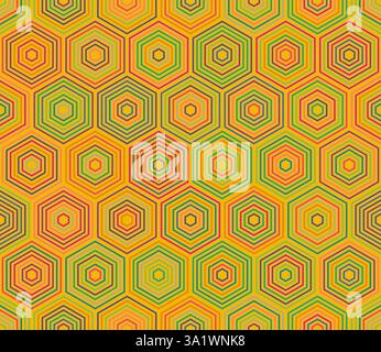 Schema esagonale. Esagoni impilati modello a mosaico. Grandi celle a nido d'ape. Tavolozza colori a più toni. Motivo senza cuciture. Illustrazione vettoriale Tileable. Illustrazione Vettoriale