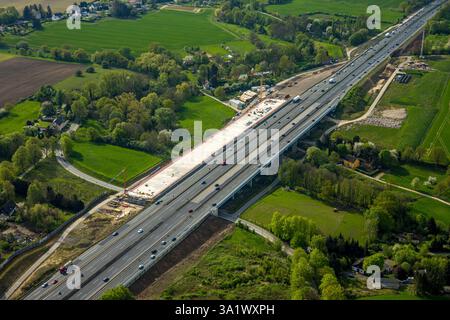 Vista aerea, cantiere in sostituzione del ponte Liedbachtal dell'autostrada A1 vicino allo svincolo Dortmund/Unna, traffico stradale Foto Stock