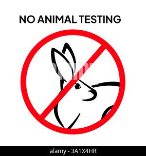 Nessun segno di sperimentazione sugli animali con l'illustrazione del coniglio barrato Illustrazione Vettoriale