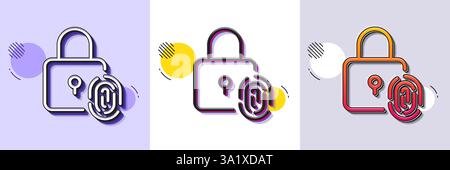 Icona della linea di blocco delle impronte digitali. Mezzitoni tratteggiati. Icona sfumatura con ombreggiatura granulosità. Segnale di scansione con impronte digitali. Simbolo di identità biometrica. Linea FingerP Illustrazione Vettoriale