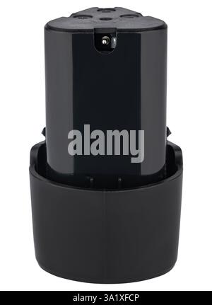 Batteria per utensili elettrici, per cacciavite, su sfondo bianco nell'isolamento. Foto Stock