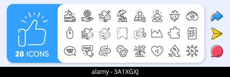 Minerale di manganese, informazioni false e icone della linea assicurativa di consegna. Tasso di interesse, IA genera, icone di inflazione. Confezione di ic VR, Puzzle, Safe Planet Illustrazione Vettoriale