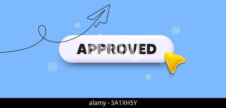 Barra di ricerca approvata. Icona della linea del piano di condivisione. Messaggio approvato. Firma di accesso con autorizzazione. Simbolo documento accettato. Pulsante di ricerca con cursore 3D. Vettore Illustrazione Vettoriale