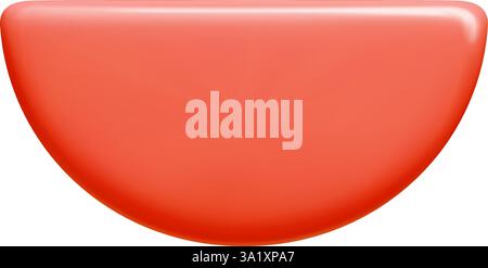 Placca vettoriale rossa 3d con forma a semicerchio curva e bagliore lucido. Illustrazione Vettoriale