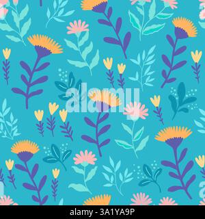 Motivo senza cuciture con graziosi e delicati fiori di doodle. Stampa romantica e femminile per scrapbooking e tessuti. Illustrazione vettoriale Illustrazione Vettoriale