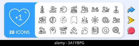Icone delle risorse umane. Caccia alla testa, segnali di lavoro. Icone della riga dell'app. Vettore Illustrazione Vettoriale