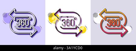 icona della linea a 360 gradi. Segnale di simulazione della tecnologia VR. Vista panoramica. Mezzitoni tratteggiati. Vettore Illustrazione Vettoriale