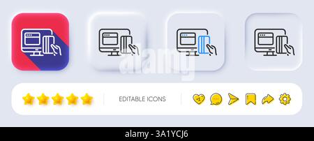 Icona della riga metodi di pagamento online. Firma dei soldi per il web. Pulsanti neumorfici. Vettore Illustrazione Vettoriale