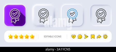 Icona della riga premio approvata. Firma del certificato accettata. Pulsanti neumorfici. Vettore Illustrazione Vettoriale