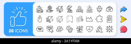 Minerale di manganese, informazioni false e icone della linea assicurativa di consegna. Per applicazioni Web, stampa. Icone della riga dell'app. Vettore Illustrazione Vettoriale