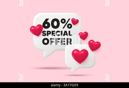 offerta sconto del 60%. Cartello promozionale prezzo di vendita. Bolla di conversazione testuale. Vettore Illustrazione Vettoriale