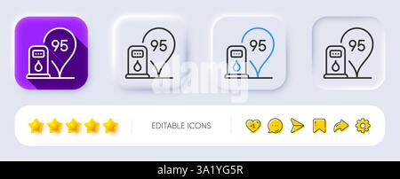 Icona della linea della stazione di servizio. Segnale di posizione della stazione di rifornimento. Pulsanti neumorfici. Vettore Illustrazione Vettoriale