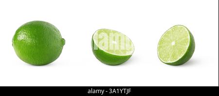 Collezione di limes freschi. Set di metà calce e calce intera isolata. Foto Stock