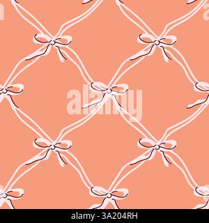 Motivo senza cuciture di nastri rosa su sfondo corallino. Illustrazione Vettoriale