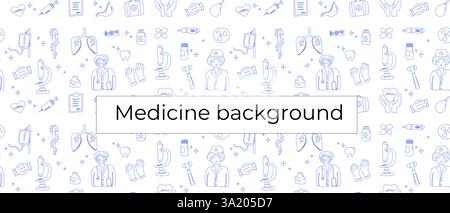 Schema medico senza soluzione di continuità con le icone di medici e apparecchiature. Illustrazione Vettoriale