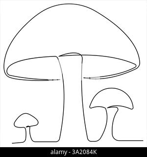 Disegno grafico continuo su una linea dell'illustrazione vettoriale del contorno a fungo Illustrazione Vettoriale