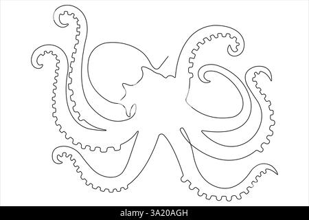 Polpo disegnato da una linea continua disegnare un disegno vettoriale di un animale marino in uno stile minimale Illustrazione Vettoriale