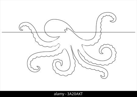 Polpo disegnato da una linea continua disegnare un disegno vettoriale di un animale marino in uno stile minimale Illustrazione Vettoriale