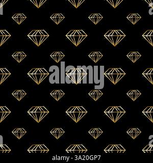 Motivo a rombo con fodera dorata senza cuciture su fondo nero Illustrazione Vettoriale