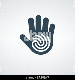 Palmo moderno con il simbolo delle impronte digitali, futuristico concetto di interfaccia utente con tecnologia di scansione. Simbolo scansione identità. tecnologia di scansione delle impronte digitali. Vettore stock Illustrazione Vettoriale
