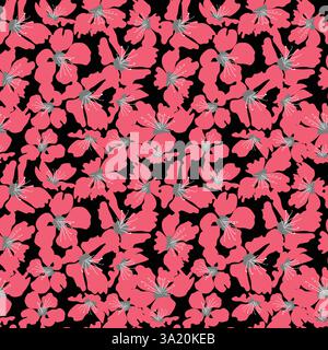 Motivo floreale di mandorla, fiori di mandorla motivo senza cuciture di incantevoli fiori vettoriali di mandorla graziosa disegnata a mano, fiori vivaci e luminosi, floreale giapponese Illustrazione Vettoriale