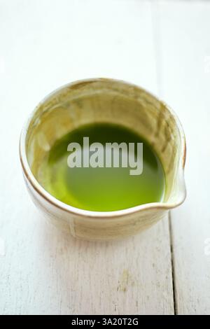 Primo piano, tè verde matcha puro, menu' Cafe' Foto Stock