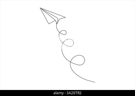 Disegno continuo su una linea di un aereo di carta illustrazione vettoriale di volo Illustrazione Vettoriale