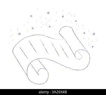 Stravagante scorrimento disegnato a mano con stelle. Elemento fiabesco nello stile dello schizzo. Illustrazione vettoriale disegnata a mano isolata su sfondo bianco Illustrazione Vettoriale