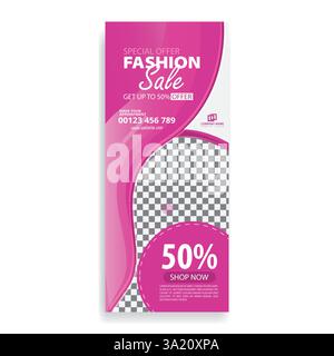 Modello di design banner roll up creativo per moda e vendita Illustrazione Vettoriale