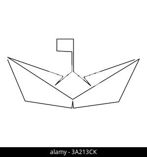 Disegno grafico continuo di una linea dell'imbarcazione di carta dell'illustrazione vettoriale del contorno Illustrazione Vettoriale