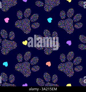 Motivo senza cuciture con zampe e cuori di animali Illustrazione Vettoriale