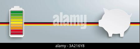 Batteria Piggy Bank Germania intestazione salvadanaio bianco con batteria su sfondo grigio. Foto Stock