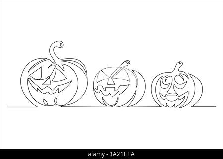 Disegno grafico continuo su una linea dell'illustrazione vettoriale del design della zucca Illustrazione Vettoriale