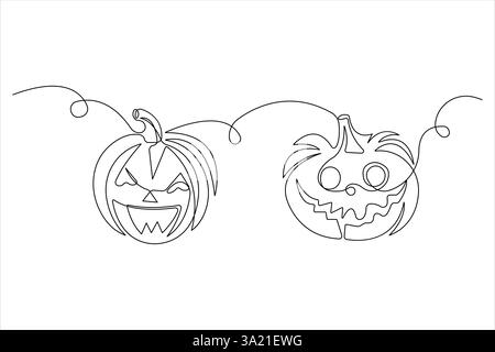 Disegno grafico continuo su una linea dell'illustrazione vettoriale del design della zucca Illustrazione Vettoriale