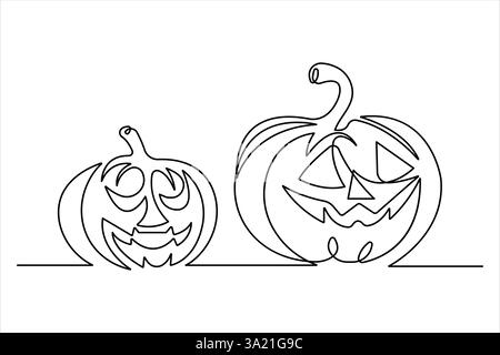 Disegno grafico continuo su una linea dell'illustrazione vettoriale del design della zucca Illustrazione Vettoriale