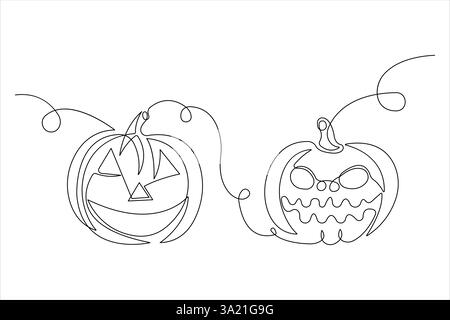 Disegno grafico continuo su una linea dell'illustrazione vettoriale del design della zucca Illustrazione Vettoriale