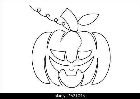Disegno grafico continuo su una linea dell'illustrazione vettoriale del design della zucca Illustrazione Vettoriale