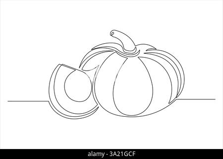 Disegno grafico continuo su una linea dell'illustrazione vettoriale del design della zucca Illustrazione Vettoriale
